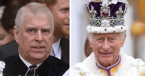 Split photos of King Charles and Andrew Windsor