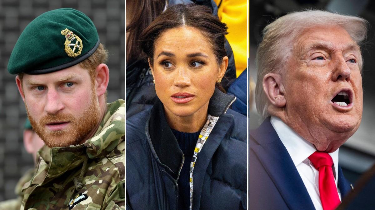 Split photos of Prince Harry, Meghan Markle and Donald Trump