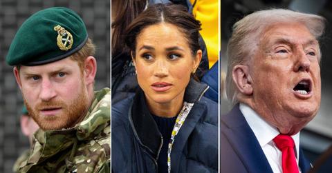Split photos of Prince Harry, Meghan Markle and Donald Trump