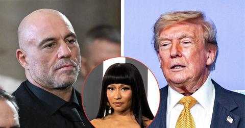 Split image of Joe Rogan, Nicki Minaj, and Donald Trump