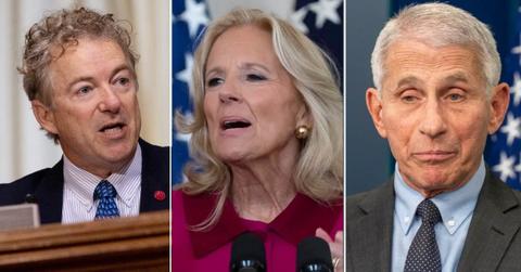 Split photo of Rand Paul, Jill Biden and Anthony Fauci