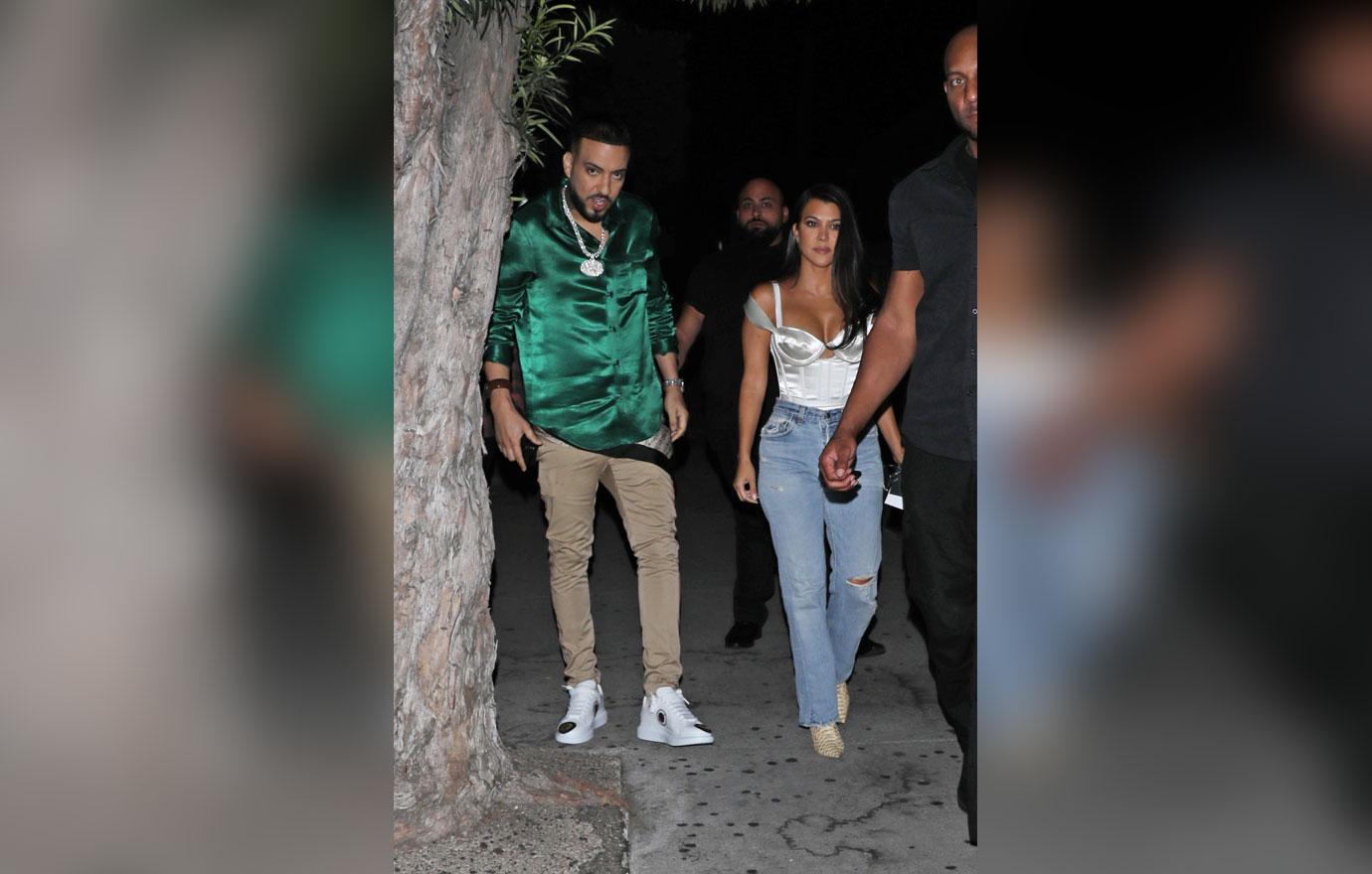 Kourtney Kardashian and French Montana arrive together to Genghis Cohen to celebrate Steph Steph's birthday party in Los Angeles.