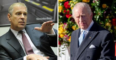 Split photos of King Charles and Andrew Windsor