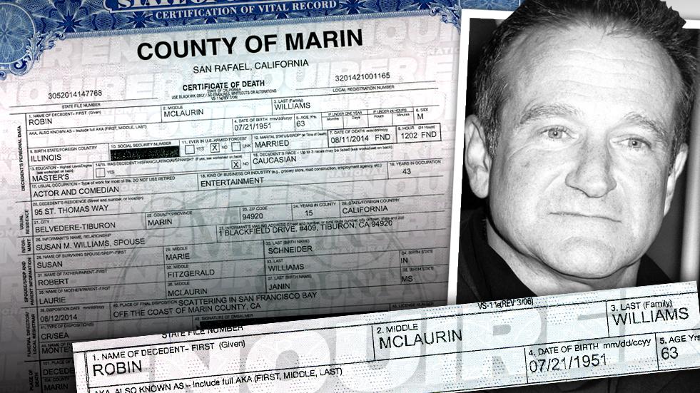 //robin williams death certificate suicide marin county pp sl