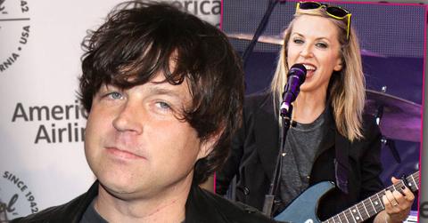 Ryan Adams Wearing Black Leather Motorcycle Jacket and Black T-shirt, Inset Liz Phair Performing with Guitar Wearing Black Blazer and Gray T-shirt