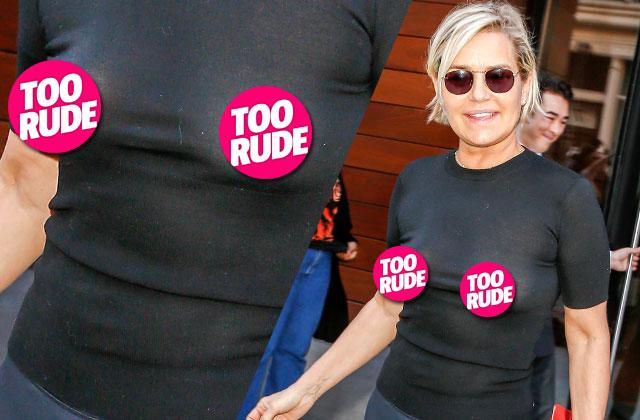 Yolanda Foster Braless Nipple See Through Shirt