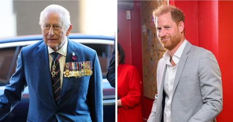 Split photo of King Charles and Prince Harry