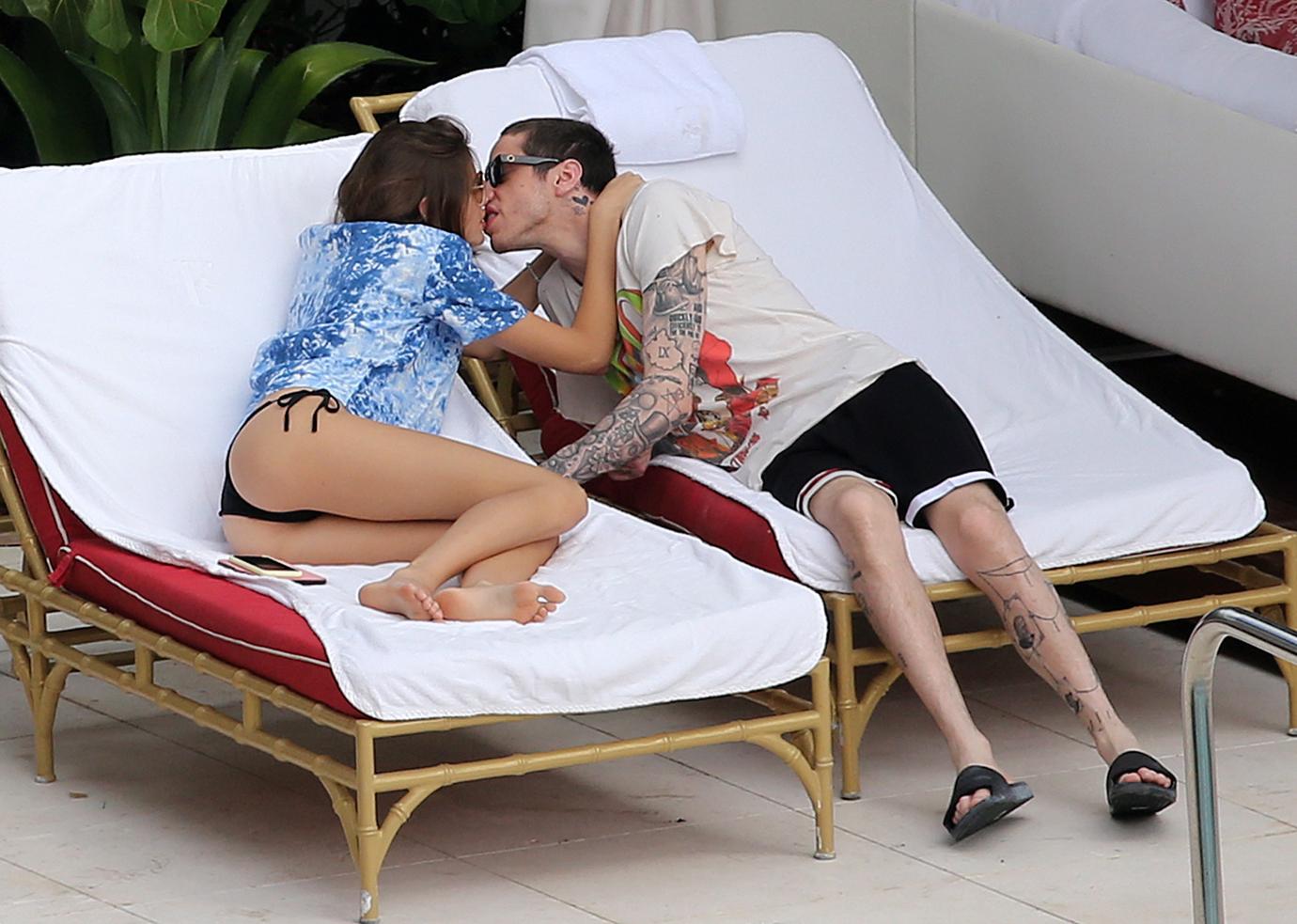 Kaia Gerber And Pete Davidson Kiss In Miami Pool Getaway