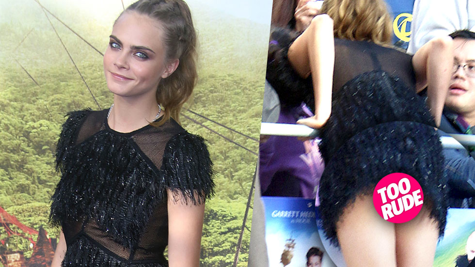 Very Cheeky Cara Delevingne Suffers Wardrobe Malfunction At Pan Premier 7 Booty Ful Photos 1410