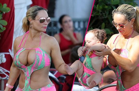 Coco Austin Twins With Daughter In Barely There Bathing Suit