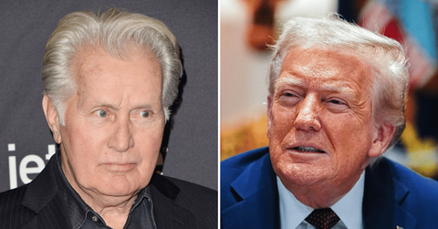 Split photo of Martin Sheen, Donald Trump