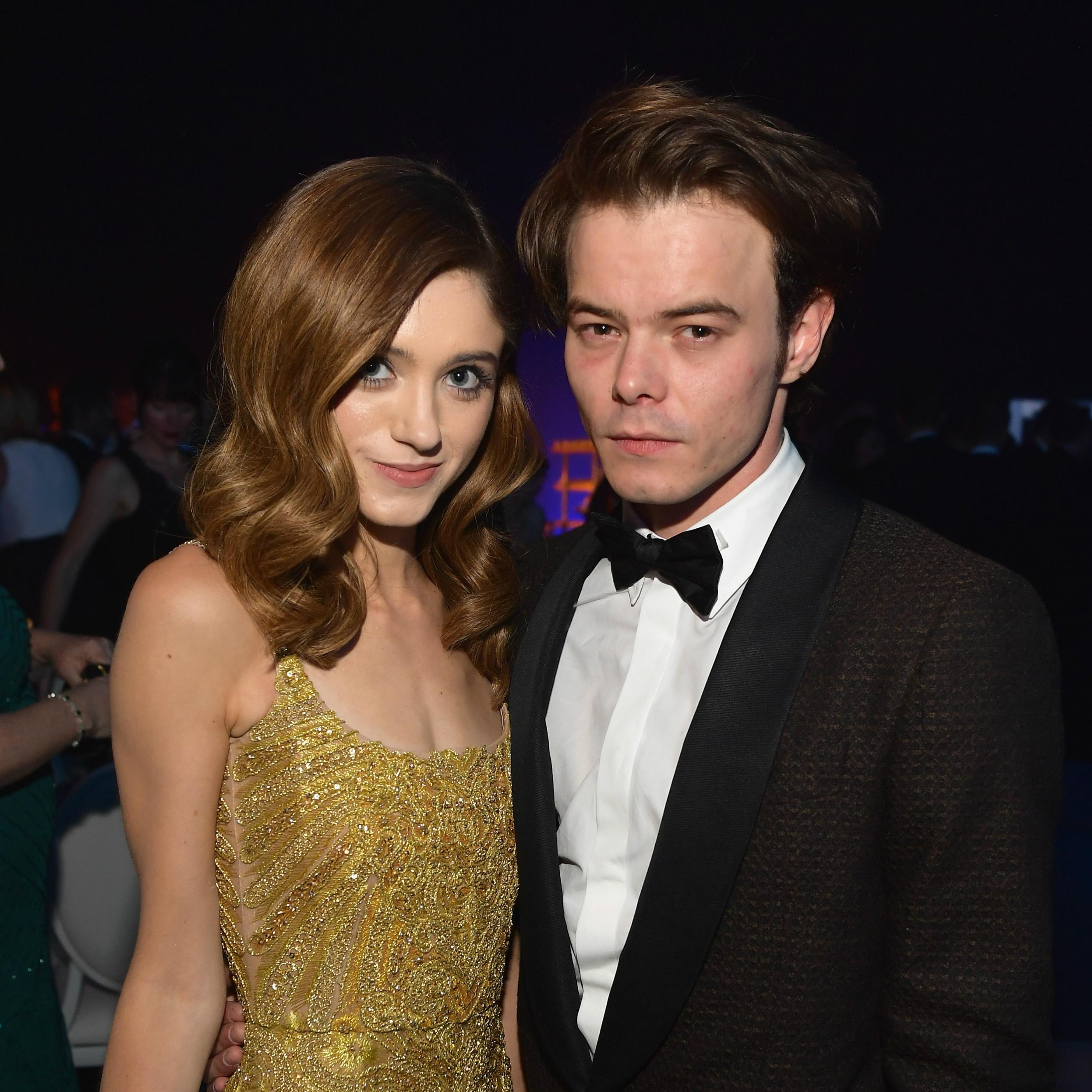 Natalia Dyer (L) and Charlie Heaton attend the 70th Emmy Awards Governors Ball at Microsoft Theater on September 17, 2018 in Los Angeles, California.