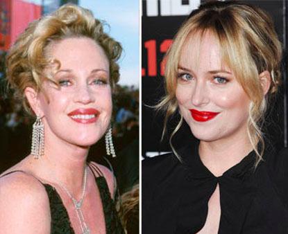 //melanie griffith dakota johnson doppelganger mom daughter