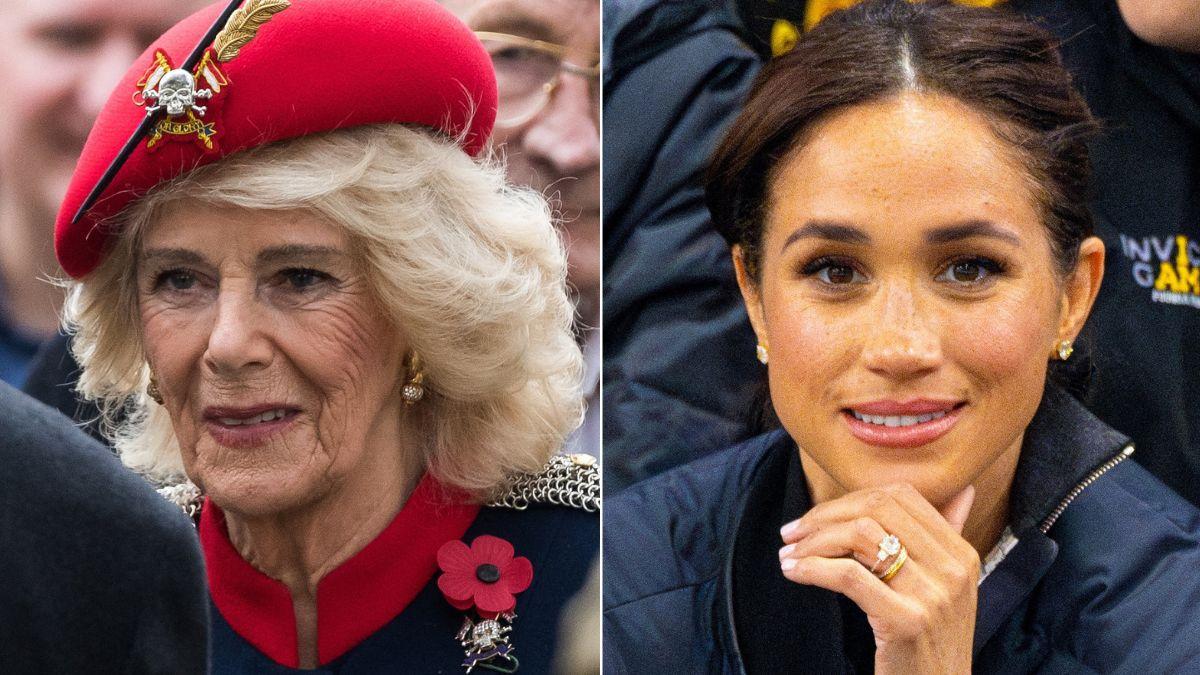 split image of Queen Camilla and Meghan Markle