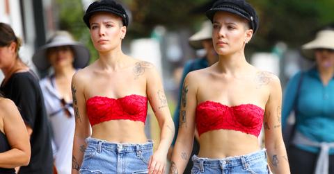 //halsey spotted wearing lace bra and daisy dukes pp