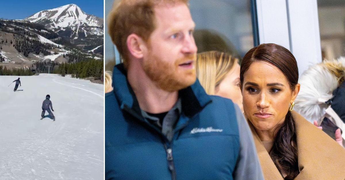 'Desperate' Meghan Markle Dragged for Posting Prince Harry and Son Archie Skiing Video After Husband's Saucy Texts With Female Reporter Emerge: 'She's Spiraling'