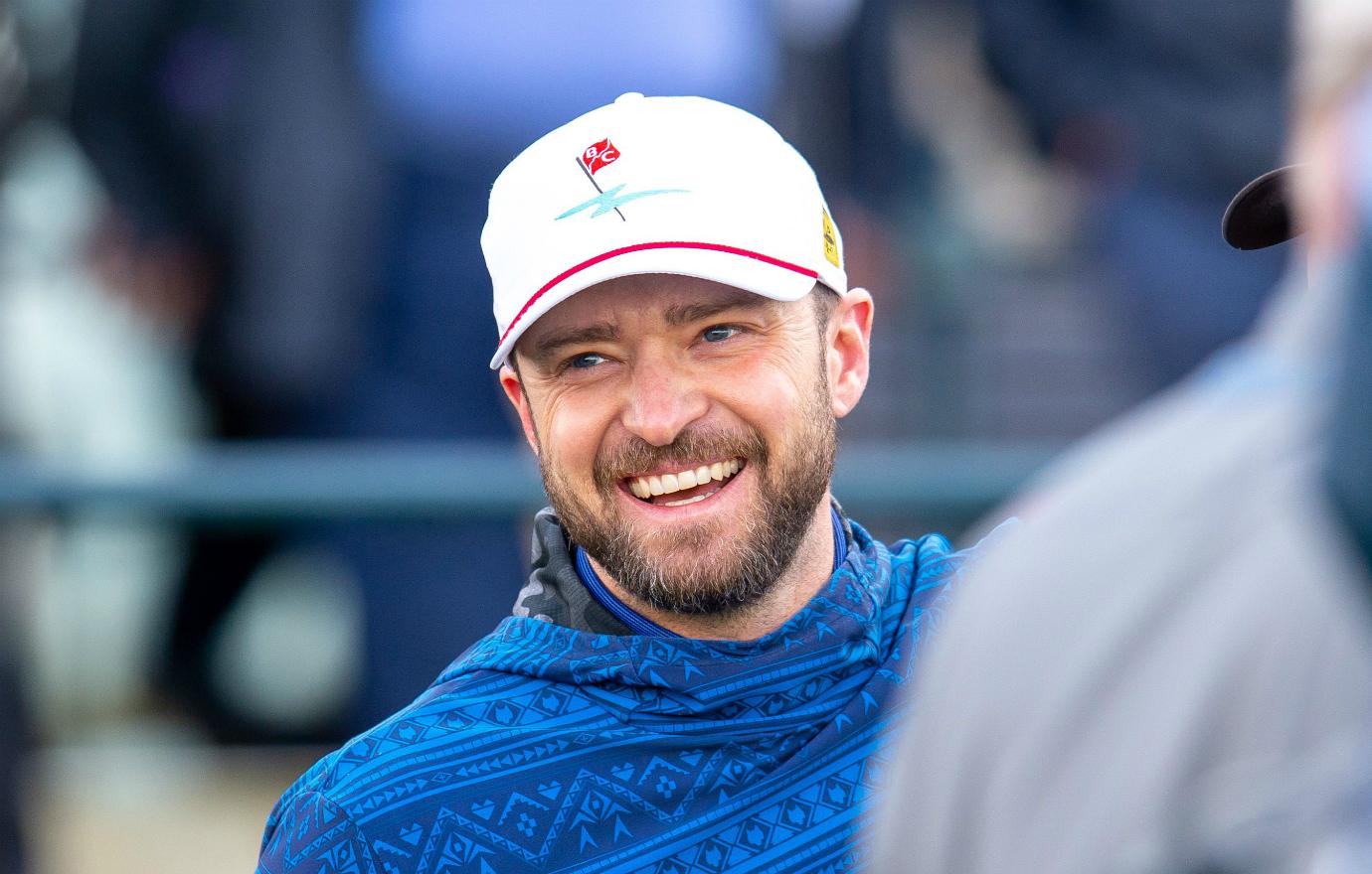 Justin Timberlake is all smiles on the first tee during the third round of the Alfred Dunhill Links Championship European Tour at St Andrews, West Sands