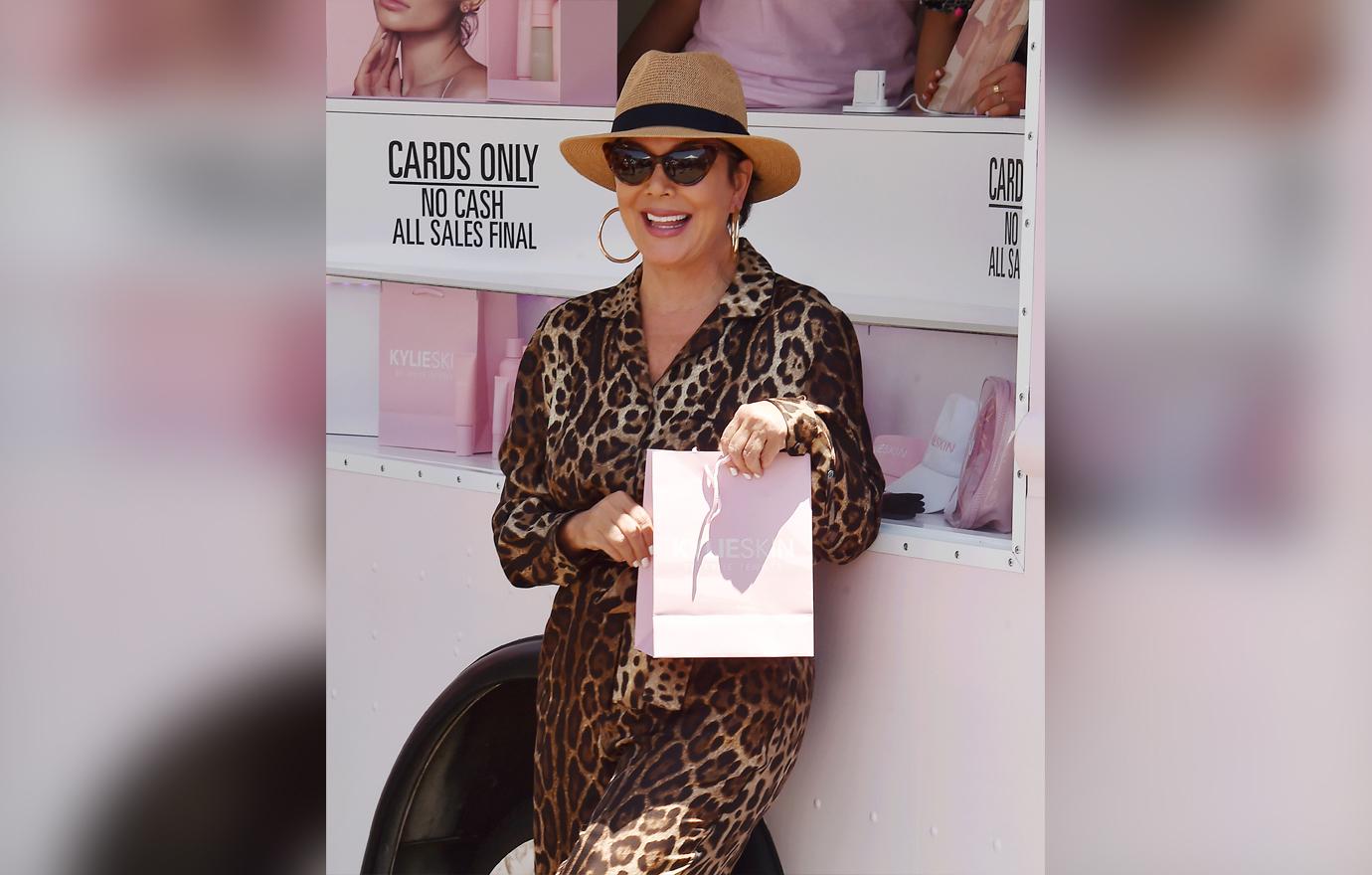 Kris Jenner at KylieSkin pop-up truck at Westfield Topanga.