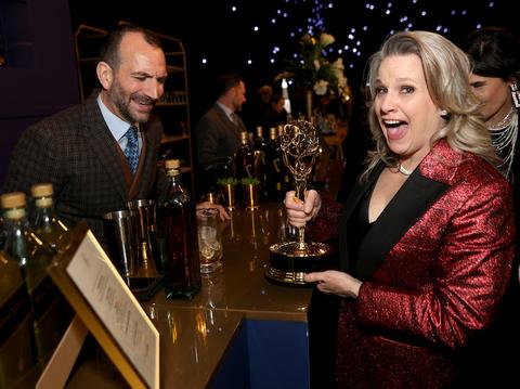 liz patrick celebrates outstanding directing win at the th emmy awards with a signature johnnie walker blue label cocktail at the th creative arts emmy awards governors gala on sunday jan at the la convention center in los ang