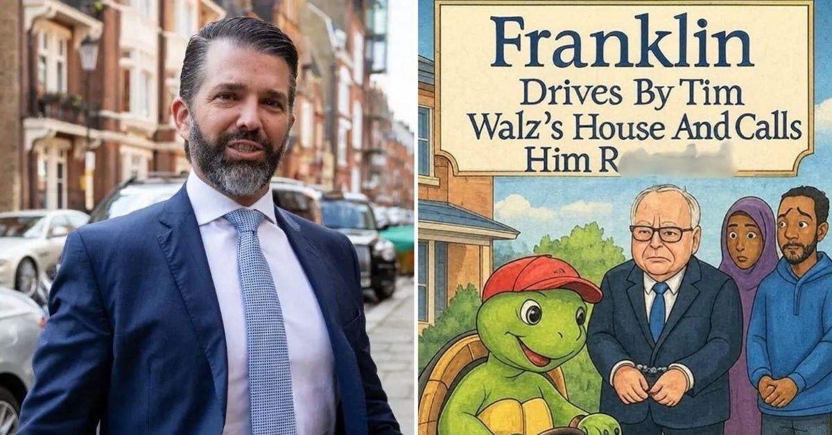 split photo of donald trump jr and franklin parody cover