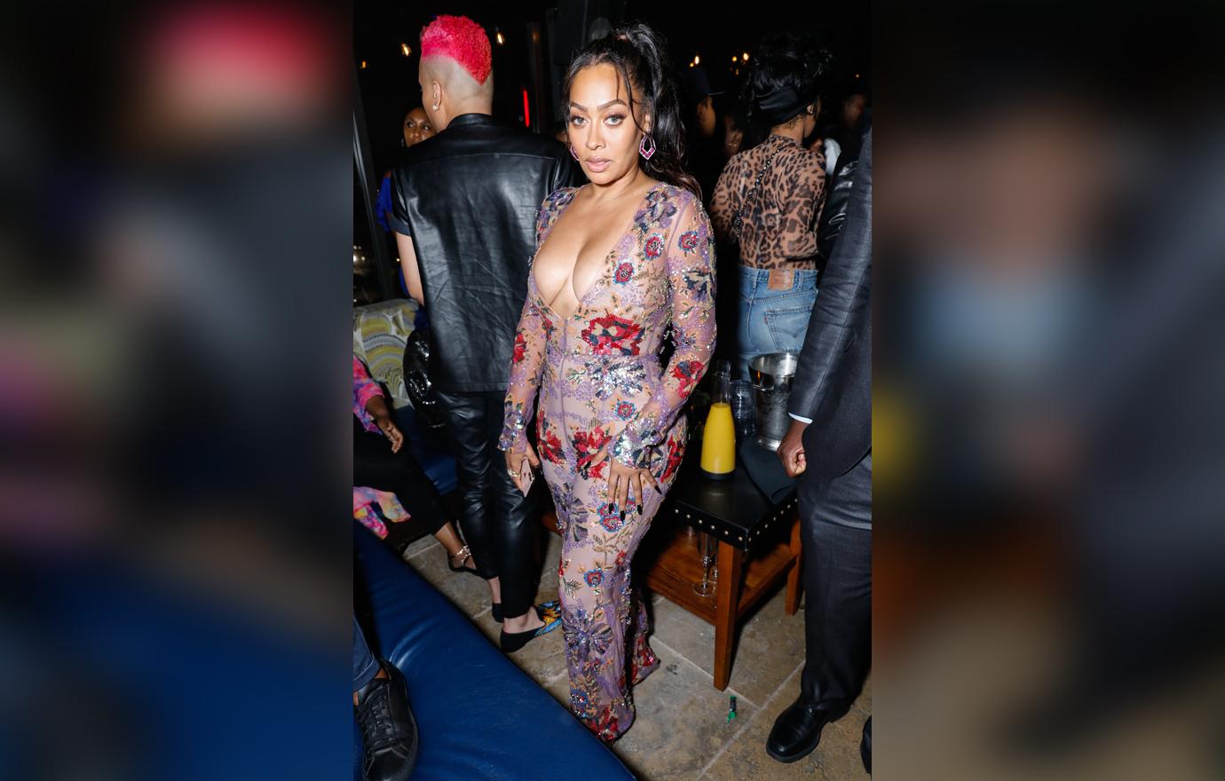 La La Anthony Wearing Low Cut Patterned Jumpsuit at the Official BET After Party