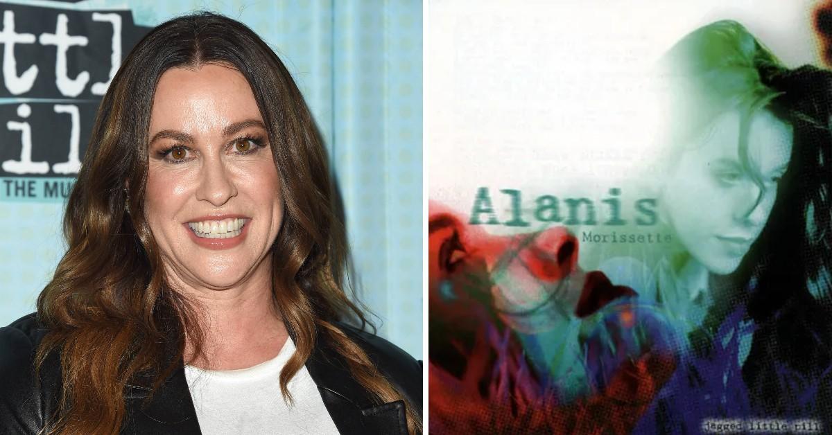 Split photo of Alanis Morissette, 'Jagged Little Pill'