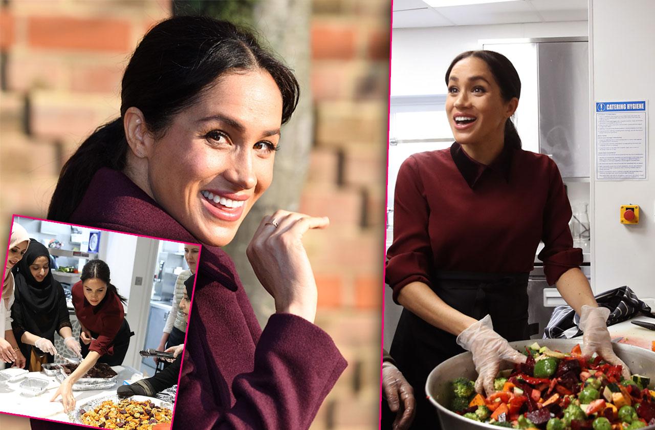 Meghan Markle Hubb Burgundy Coat Community Kitchen