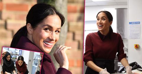 Meghan Markle Hubb Burgundy Coat Community Kitchen