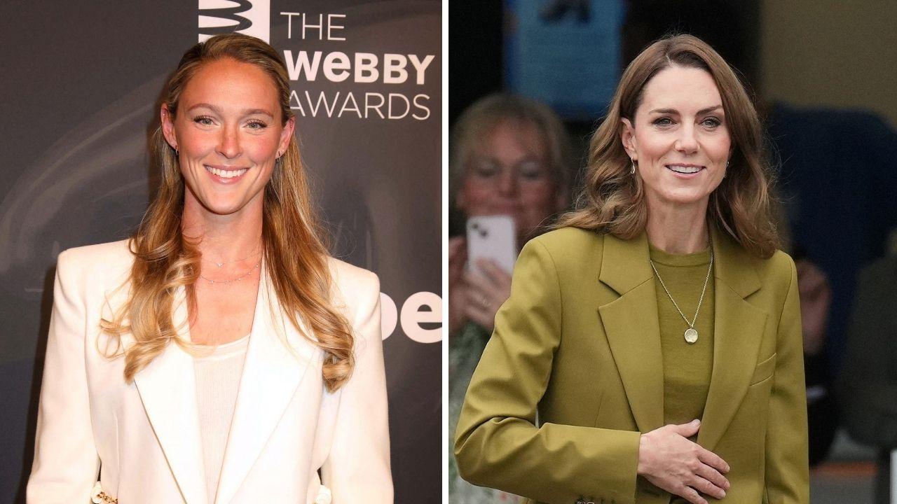 Split image of Kylie Kelce and Kate Middleton