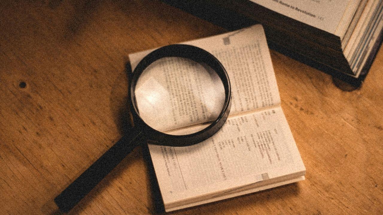 Photo of text being magnified