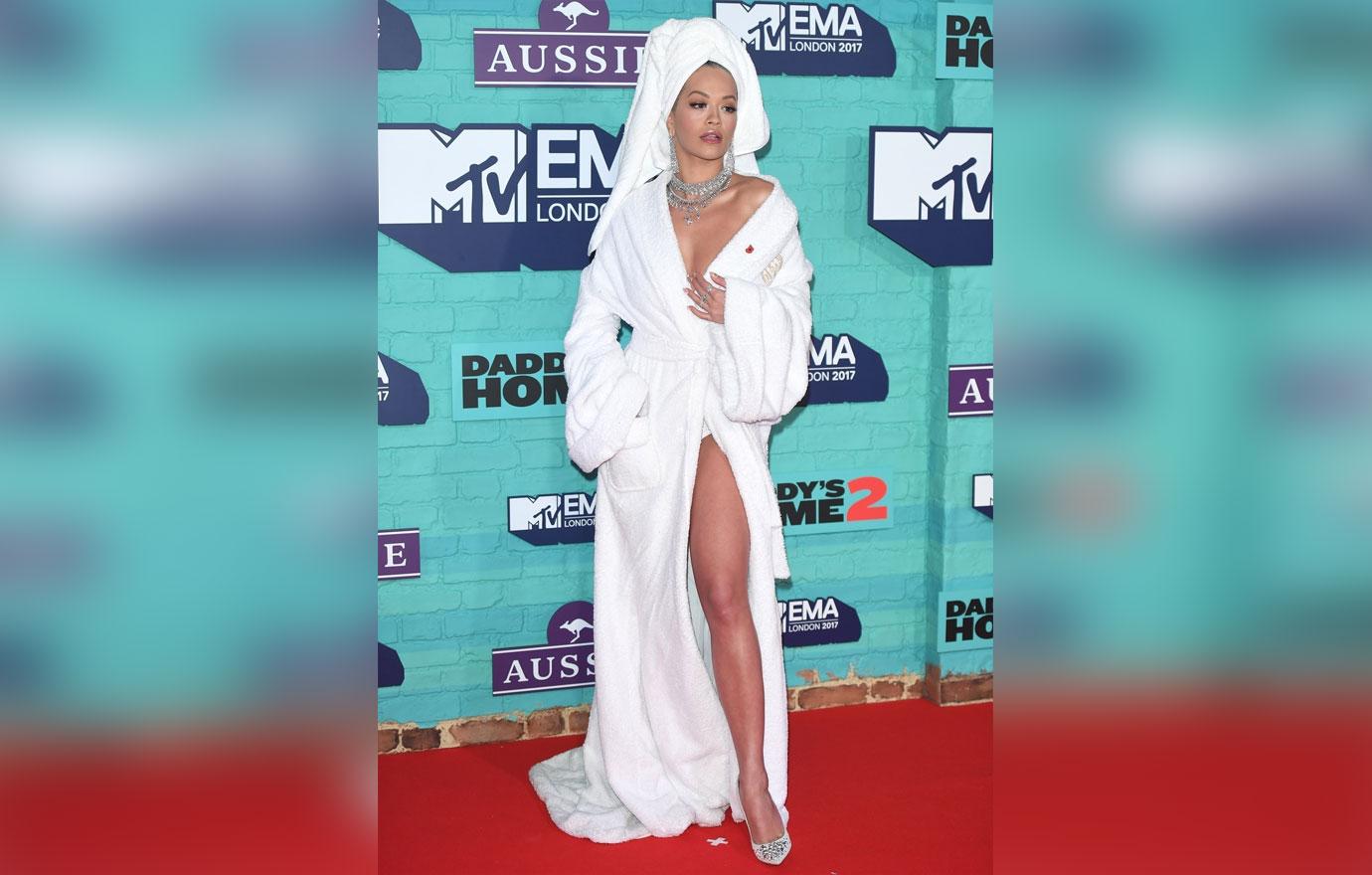 Rita Ora White Robe Red Carpet