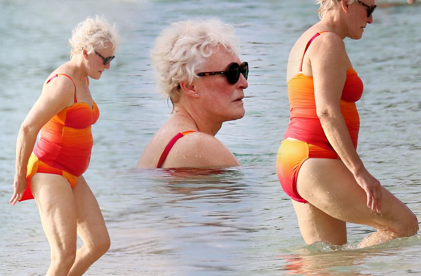 Glenn Close Takes Dip In Caribbean Ocean Holiday Pics