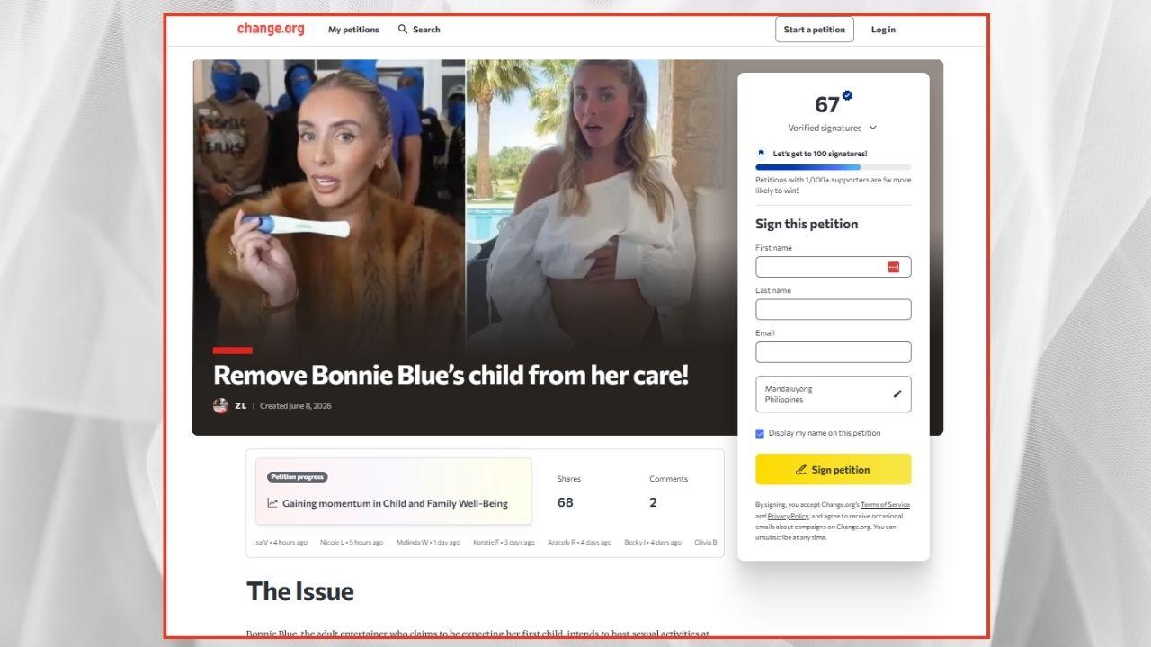 Screenshot of change.org petition for Bonnie Blue.