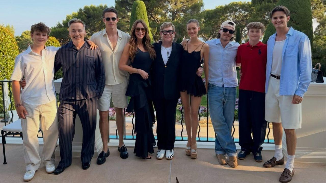 Photo of Elton John, David Furnish, Nicola and Brooklyn Beckham