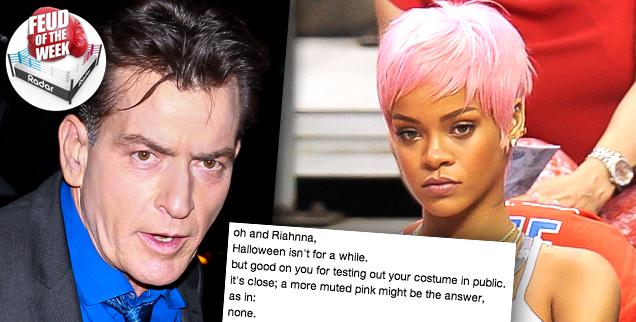 //charlie sheen slams rihanna twitter pink hair los angeles wide