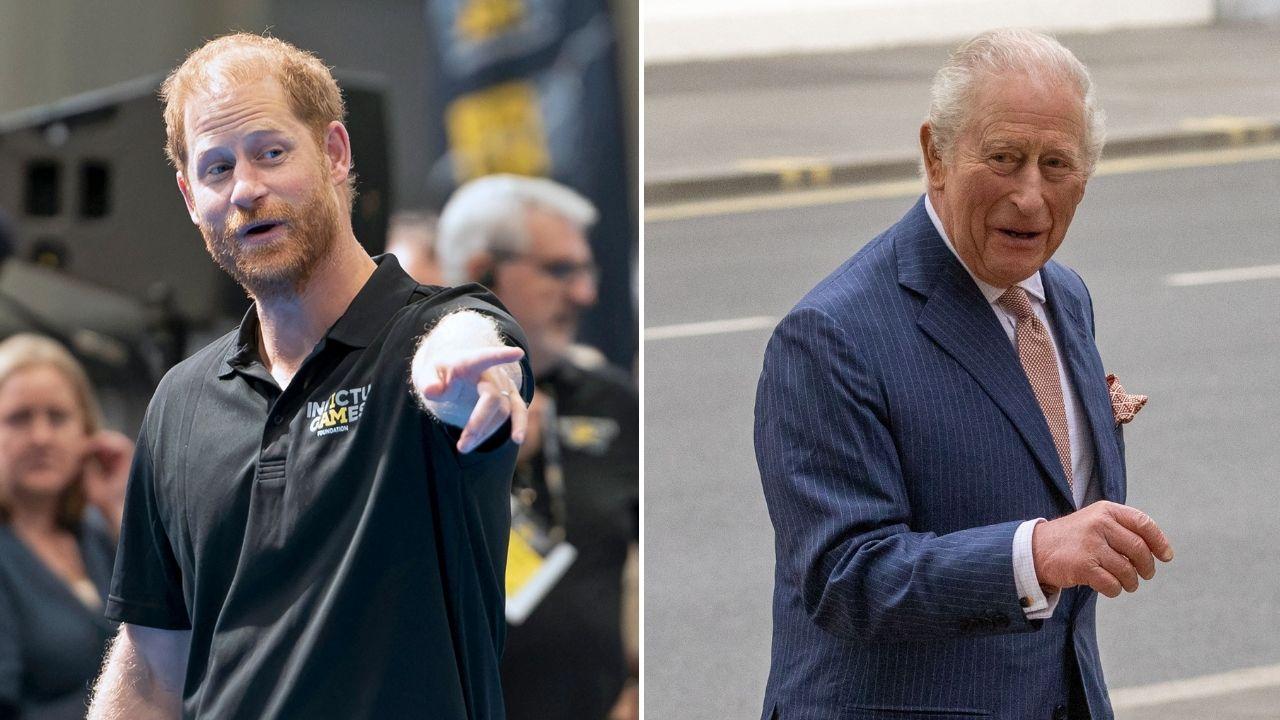 Split photo of Prince Harry and King Charles