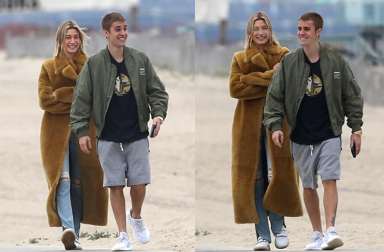 //justin bieber and hailey baldwin go for beach stroll pp