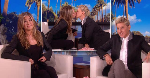 Jennifer Aniston & Ellen DeGeneres Kiss On The Lips During Show