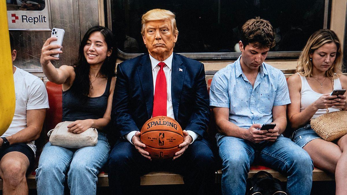 A photo of a Donald Trump lookalike on the New York City subway