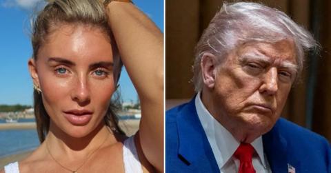 Split photo of Bonnie Blue, Donald Trump.