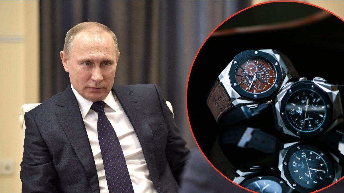 Split photos of Vladimir Putin and wristwatches