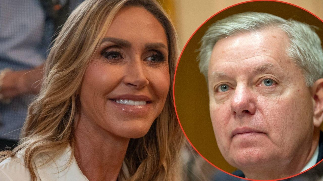 A photo of Lara Trump alongside a photo of Lindsey Graham