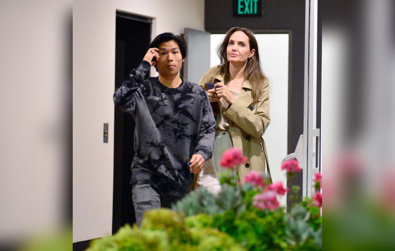 A make up free Angelina Jolie spends the night with her son Pax as they leave sushi park restaurant in West Hollywood.