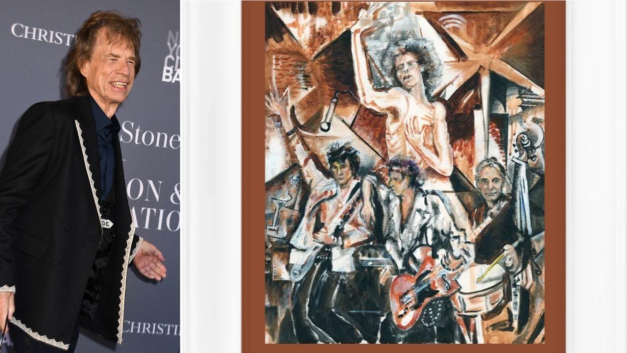 Photo of Mick Jagger and Ronnie Wood's artwork