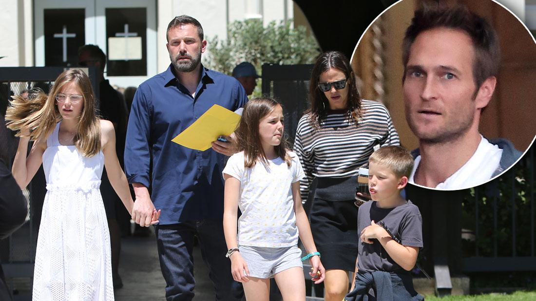 Ben Affleck and Jen Garner with their kids, inset her boyfriend John Miller