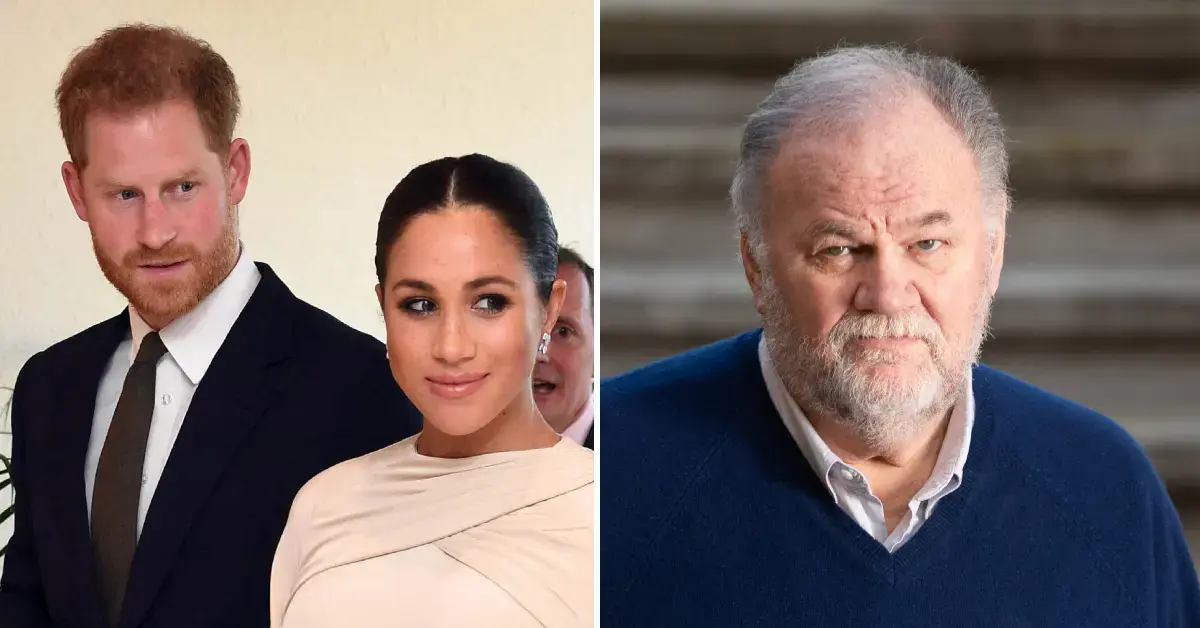 Split photos of Prince Harry, Meghan and Thomas Markle Sr.