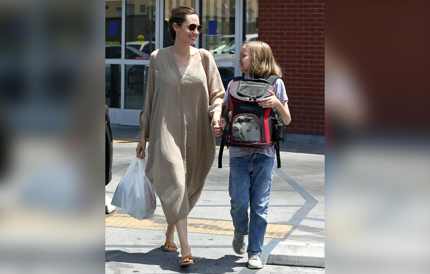 Angelina Jolie takes her daughter Vivienne and their bunny to a pet store for toys and treats. Angelina, joined by her daughter and a bodyguard, spent about 20 minutes at a local Petco shopping for things for their bunny.