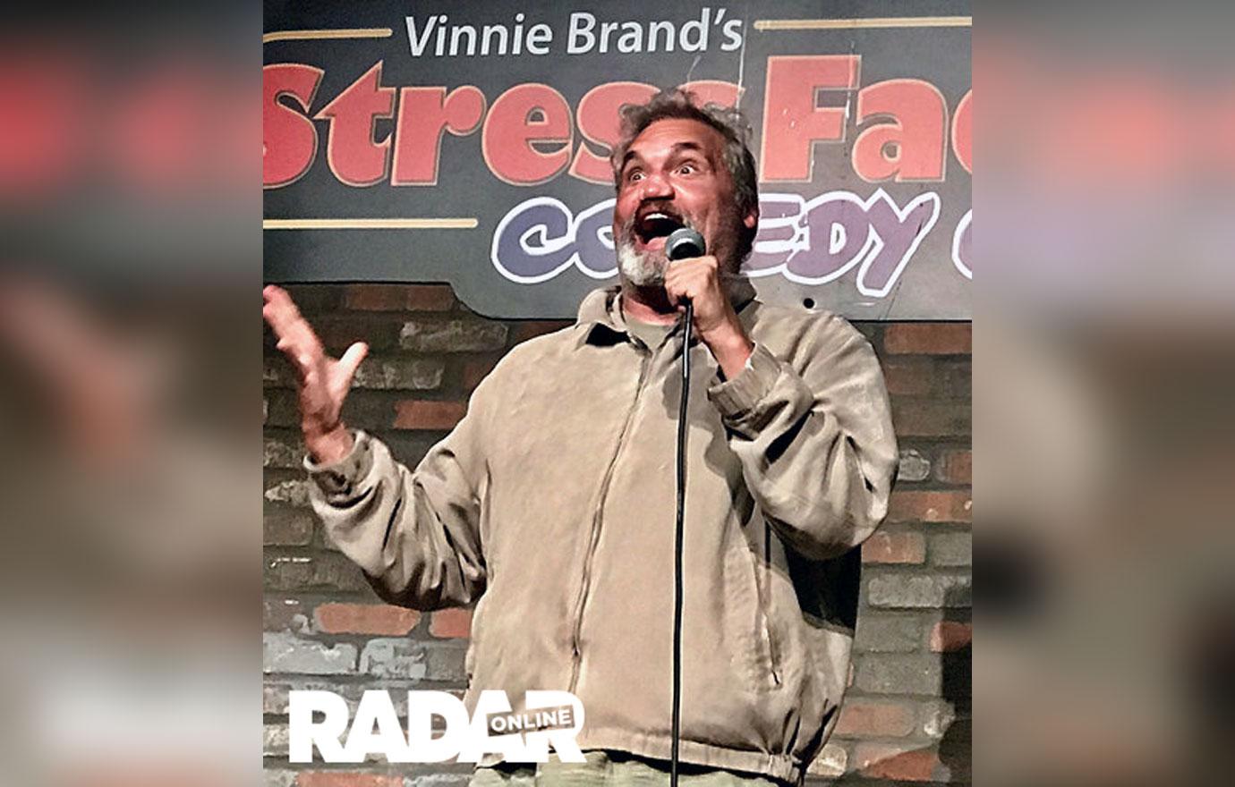 Arrtie Lange Performing On STage At Stress Factory Comedy Club