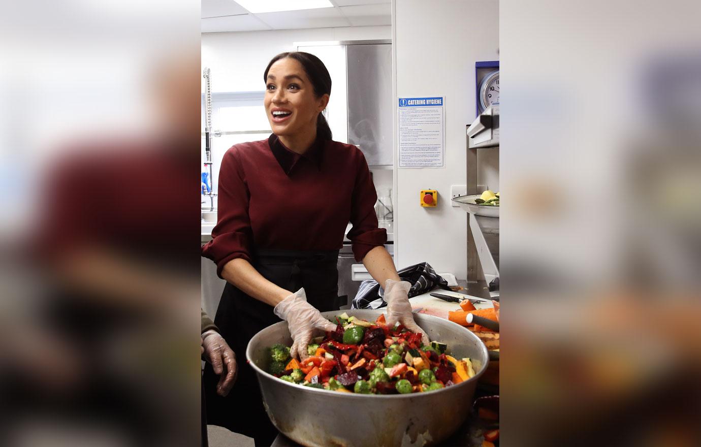 Meghan Markle Hubb Burgundy Coat Community Kitchen