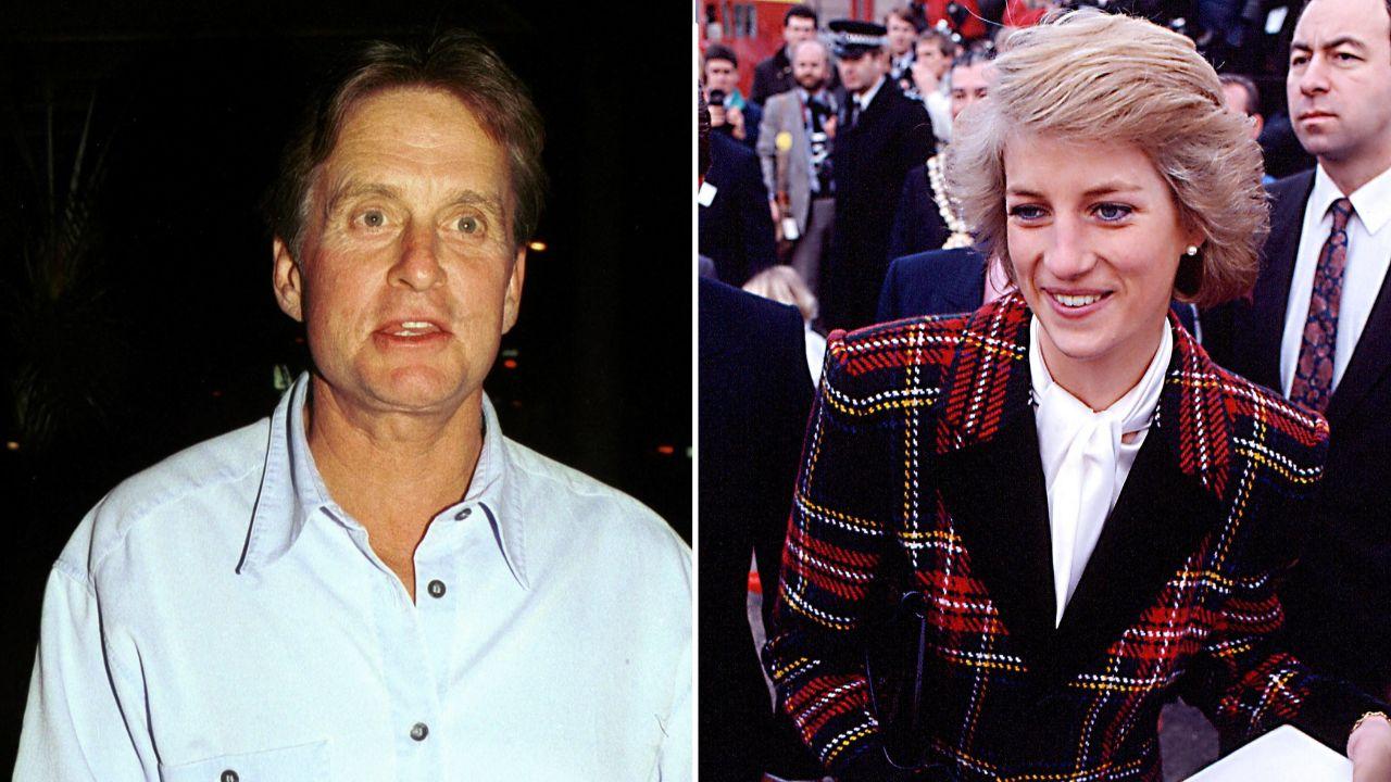 A photo of Michael Douglas alongside a photo of Princess Diana